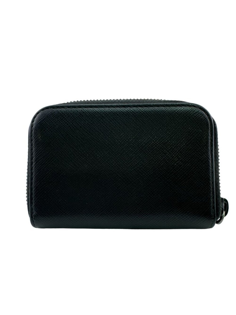 Prada Saffiano Leather Coin Purse Black Silver Card Case Inside Tear